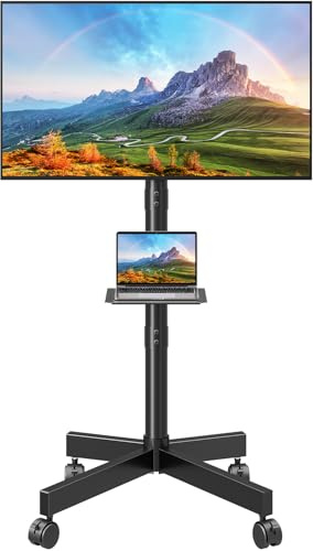 ELIVED TV Ständer Rollbar für 26-60 Zoll Fernseher bis zu 25kg, Max VESA 400x400mm, Mobiler TV Stand mit Rollen Höhenverstellbar Fernseher Bodenständer EV1117