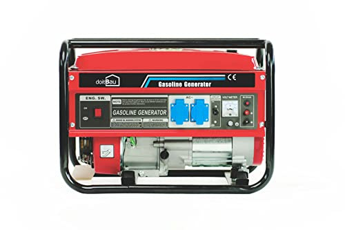 Stromgenerator mit Benzin | Stromerzeuger 3000W BS3500 | Notstromaggregat mit AVR & Überlastschutz | 4-Takt 6,5–7 PS | Seilzugstarter 2x 230V / 1x 12V Steckdosen (Rot, BS3500)