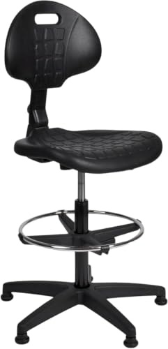Topsit Arbeitsstuhl aus Polyurethan – Ergonomischer Laborstuhl, höhenverstellbar, mit Rückenlehne, Metallfußring und Bodengleitern - IND112