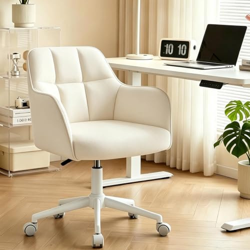 YOUDENOVA Schreibtischstuhl, Drehstuhl mit Rollen, Schminkstuhl Höhenverstellbar, Homeoffice Stuhl, Bürostuhl Ergonomisch, Vanity Chair für Mädchen Arbeitszimmer Schlafzimmer Büro, Samt Beige