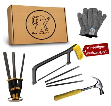 Eli® Kinderwerkzeug Set ab 6 Jahre inkl Kindersäge - Hammer - Holzraspel | Schutzhandschuhe - echtes Werkzeug Set für alle junge Baumeister - Bauarbeiter - Säge für Kinder - Geschenkidee Junge Mädchen