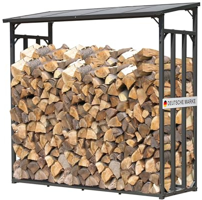 QUICK STAR Metall Kaminholzregal Außen 185 x 70 x 185 cm, Pro - 40 mm Stahlprofil, Anthrazit, Wetterfest, Kapazität 2,3 m³ (3,5 SRM), XXL Garten Kaminholzunterstand Stapelhilfe