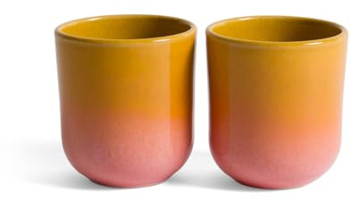 Ljuk® Keramik Cappuccino Tassen Set (2 Stück, 200–220 ml), Made in Portugal, ohne Henkel, reaktive Glasur, handgefertigte Steinzeug-Becher, Rosa/Pink