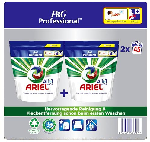 Ariel Professional All-In-1 Pods Regulär Waschmittel, 90 Waschladungen (2 x 45 Kapseln), Waschpods, professionelle Wäschepflege, ausgezeichnete Fleckentfernung ab der ersten Wäsche