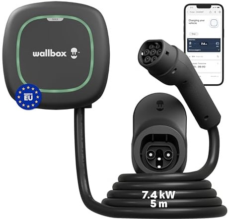 Wallbox Pulsar Max 7.4kW für Elektroauto, Ladegerät für EV/PHEV, 5m Kabel | Max 32Amp, Smart EV Ladegerät Typ 2 mit App, WiFi & Bluetooth, EV Charger