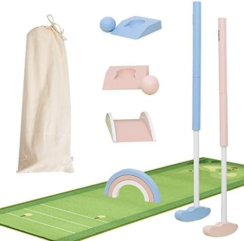 Asweets Mini Golf Set aus Holz für Kinder von 3–12 Jahren, Macaron Minigolfschläger, Kinderputter für Golfspiele, Jungen und Mädchen zu Weihnachten, Erntedankfest (mit Matte)