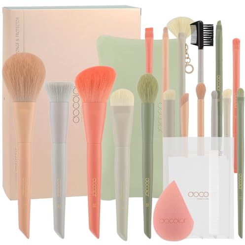 docolor 17-Teiliges Make-up Pinselset in Morandi-Farben | Mit Veganen Synthetischen Borsten | Inkl. Kosmetiktasche, Schwamm & Pinselschutz | Professionelles Kosmetikpinsel Set