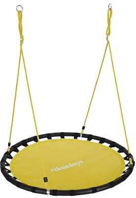 Relaxdays Nestschaukel, runde Hängeschaukel, für Kinder & Erwachsene, verstellbar, draußen, Ø: 120 cm, bis 100 kg, gelb