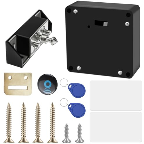 Elektronisches Schrankschloss, RFID-Schloss mit Batterie, Smart Schubladenschloss mit 2 Schlüsselanhänger und 2 RFID Karte, Versteckte Schlösser für Doppeltürenschrank, Schublade und Holzschrank