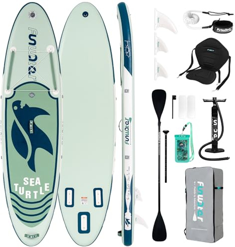 FunWater 10'6'' Aufblasbares Stand Up Paddle Board Ultraleichtes SUP mit ISUP 3 Finnen Verstellbarem Paddel Pumpe Rucksack Sicherheitsleine Sitz Komplett Set