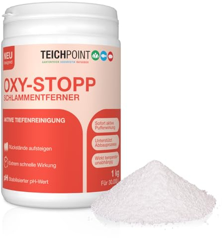 Teichpoint Oxy-Stopp Schlammentferner 1kg | Aktivsauerstoff gegen Teichschlamm, Laub und Ablagerungen | Für Koi- und Gartenteiche | Reichweite bis 30.000 Liter