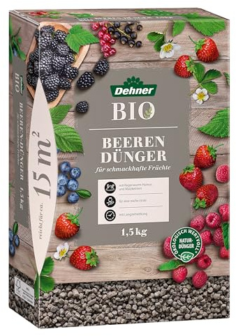 Dehner Bio Beerendünger, hochwertiger Dünger für Beerenpflanzen, organischer NPK-Dünger, mit Spurennährstoffen, ökologisch wertvoll, natürliche Langzeitwirkung, 1.5 kg, für ca. 15 qm