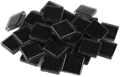 Glasmosaikfliesen Mosaiksteine 200g, Bulk-Quadrat Glassteine Glasfliesen, Glasstücke für Basteln, Haus Deko,1,5 x 1,5 cm(Schwarz)