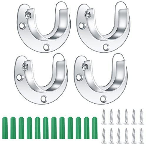 4 Stück Rundrohr Halterung for Schrankrohr Stange, Kleiderschrank Kleiderstange, Gardinenstange Halter, Flansch Stangenhalter, U-Form, 25 mm/0,98Zoll, mit Schrauben
