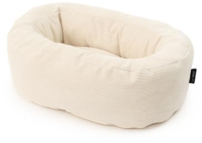 LucyBalu® Dinghy Katzenbett Cord Schlauchboot-Design – Weiß | Waschbarer Schlafplatz mit abnehmbarem Bezug, kuschelige Form I 60 × 45 × 20 cm I für kleine & große Katzen
