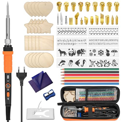 Brandmalerei Lötkolben Set, 76-teiliges Brennwerkzeug mit einstellbarer Temperatur von 200 bis 450°C, Brennkolben-Set mit Pyrographie-Stift für Prägen, Schnitzen, DIY-Handwerk
