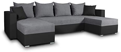 Sofnet Wohnlandschaft mit Schlaffunktion Beno - U-Form Couch, Ecksofa, Couchgranitur mit Bettfunktion, Polsterecke, Big Sofa, Polstergarnitur (Schwarz + Dunkelgrau (Cayenne 1114 + Enjoy 23))