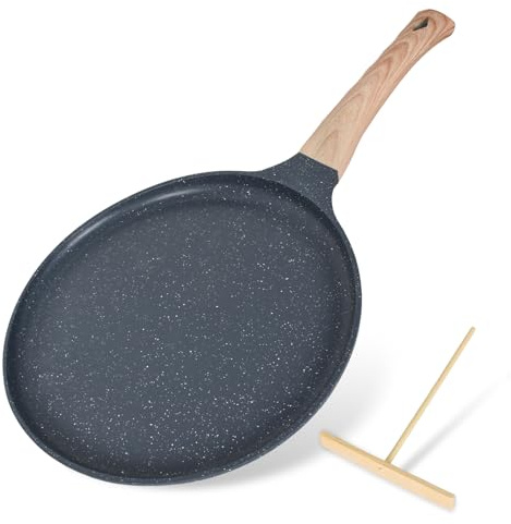 Crepe Pfanne 24cm, Antihaftpfanne Omlettenpfanne Pfannkuchenpfanne, mit Abnehmbarer Griff, Medizinische Steinbeschichtung Antihaftversiegelung, für Allen Herden und Induktionskochern, PFOA Frei (Grau)