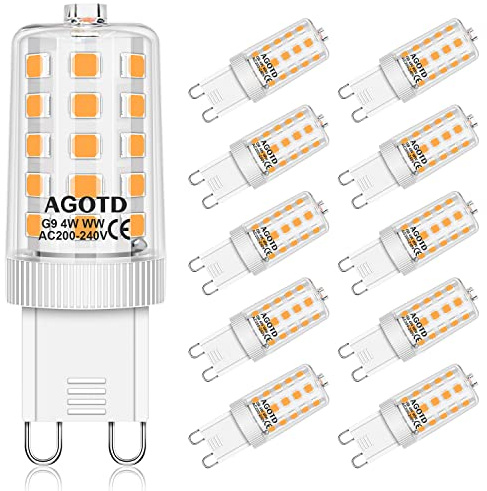 AGOTD 4W G9 LED Lampe, 2700k warmweiß Kein Flackern LED Leuchtmittel, 400 Lumen, Nicht Dimmbar 360 Grad Winkel, Ersatz 40W G9 Halogenlampe, 10er Pack