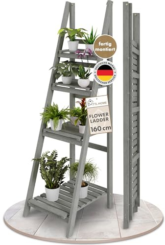 TTL HOME Blumenleiter 160cm Flower Ladder L 160x41x50cm hellgrau 4-Stufen -
