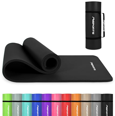 MSPORTS Gymnastikmatte Premium inkl. Tragegurt + Übungsposter + Workout App I Hautfreundliche Fitnessmatte 190 x 60 x 1,5 cm - Schwarz-Matt - Phthalatfreie Yogamatte