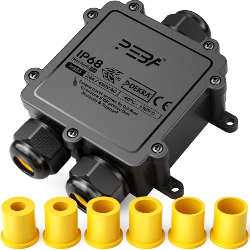 PEBA IP68 Wasserdichte Kabelanschlussdose, 3-Wege Outdoor Kabelverbinder, Abzweigdosen Wasserdicht Verteilerdose, Anschlussdosen, Kabelboxen, Kabelverbindung für 4-14 mm Kabeldurchmesser, Schwarz