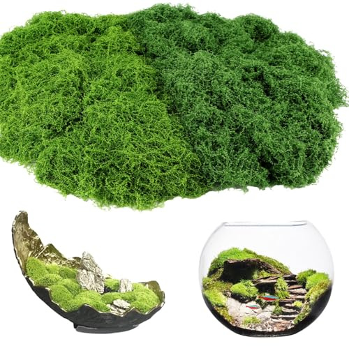 ddckj 200g Kunstmoos zum Dekorieren Fake Moos Kunstmoos zum Basteln Künstliches Moos Deko Gras für Aquarium Wände Weihnachtsdekoratio Zubehör Modellbau (Dunkelgrün 100g+Hellgrün 100g)