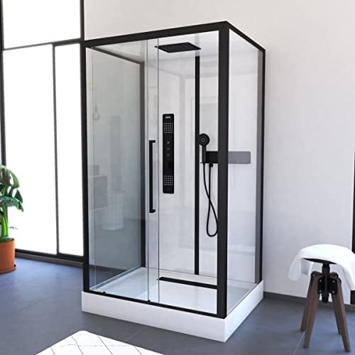 MARWELL Komplettdusche Fertigdusche White Rectangle 90 x 115 x 215 cm – Komplett Set inkl. Duschwanne und Armatur - Duschkabine mit Fronteinstieg und hochwertigem Aluminiumprofil