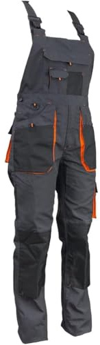 Luckyberg Herren Latzhose, Arbeitshose viel funktionale Taschen. Arbeitslatzhose Herren Größe: 44-62 (DE/NL/SE/PL, Numerisch, 48, Regular, Regular, Standard, Graphit)