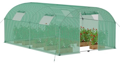 FIVMEN Gewächshaus Foliengewächshaus 3x4 m Folientunnel Tomatengewächshaus Tomatenhaus 12 m² mit 4 Fenster Treibhaus Tomatendach Gartengewächshäuser für Anzucht & Pflanzenzucht