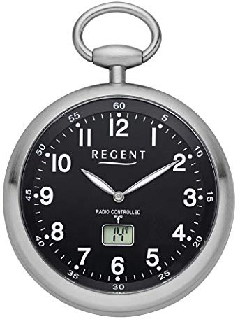 Regent Herren Taschenuhr aus Edelstahl in der Farbe Silber-Schwarz 49mm, Wasserdichtigkeit: 3Bar, 11280077