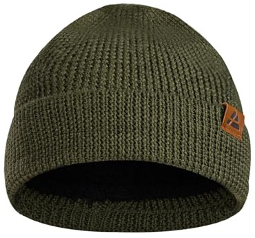 DANISH ENDURANCE Merinowolle Mütze mit Fleece, Warme Wintermütze, Stretchy & Bequem, Unisex, Beanie für Damen & Herren, Grün, Einheitsgröße