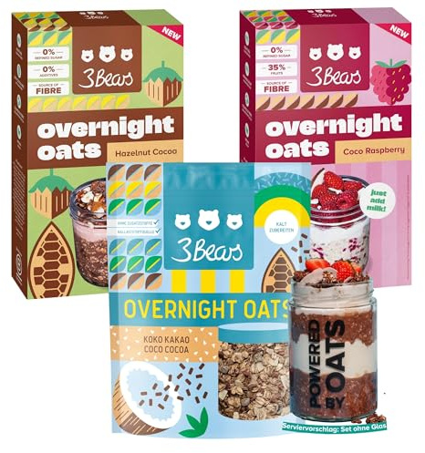 3Bears Probier-Set – 3 x 400g | Lieblings-Frühstücksbrei mit natürlichen Zutaten | Vegan, ohne Zusatzstoffe, ohne Industriezucker | Ideal für schnelles Frühstück & Meal Prep (Overnight Oats)