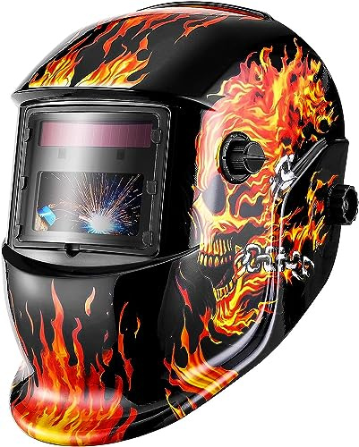 Schweißhelm Automatik: DEKO Solarbetriebene Schweisshelme mit einstellbaren Schatten Bereich 4/9-13 für MMA/Mig Tig Arc Welder Maske Schild,flammenden Design