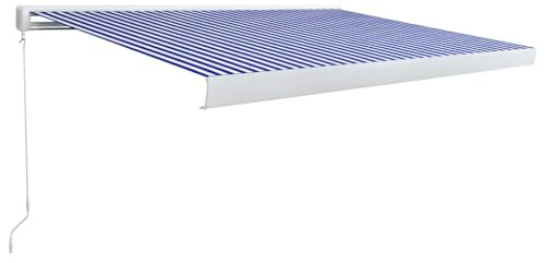 vidaXL Kassettenmarkise Manuell Gelenkarmmarkise Markise Vollkassettenmarkise Sonnenschutz Garten Terrasse Balkon 350x250cm Blau Weiß