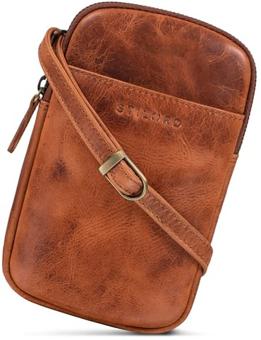 STILORD 'Loki' Vintage Echtleder Handytasche - Brustbeutel Perfekt für Reisen, Festivals & Unterwegs - Kleine Umhängetasche für Smartphone Farbe:schwarz