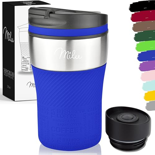 Milu Thermobecher Kaffee to go - 210ml - 100% Auslaufsicher – Isolierbecher, Kaffeebecher, Trinkbecher aus Edelstahl - Autobecher doppelwand Isolierung - Travel Mug (Blau)