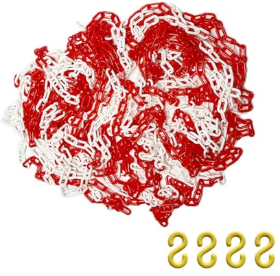Vixzoid Absperrkette - 30m, 6mm Warnkette, Plastikkette für Sicherheit und Baustellensicherung, Kunststoffkette für Absperrung und Warnung von Parkplätzen Rot-Weiß
