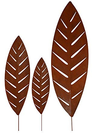 UNUS Gartenstecker Palmblatt, 3er Set, Gartendeko mit Rost-Optik | Deko Blatt aus Edelrost Metall für Garten, Balkon, Terrasse oder Blumentopf, wetterfest