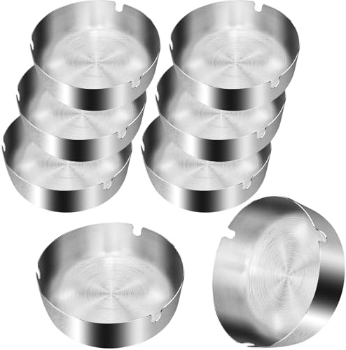 Aschenbecher Edelstahl 8 Stück 10cm Tischplatte Aschenbecher Moderne Tragbarer Aschenbecher für Zigaretten für Draußen und Innen,Silber