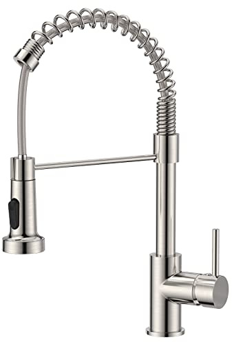 FORIOUS Wasserhahn Küche, Hoher Bogen Hochdruck Küchenarmatur mit Herunterziehen Brause Armatur, Mischbatterie Spültischarmatur Küchenarmaturen, 360° Schwenkbar Zwei Sprühfunktionen, Edelstahl