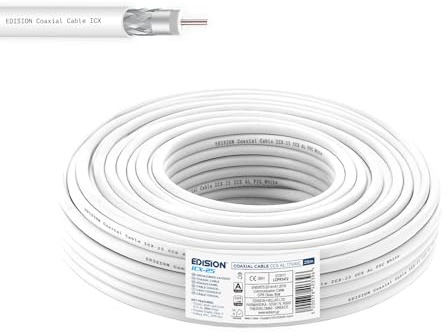 EDISION ICX-25 Koaxialkabel 25m, Antennenkabel 130dB Indoor PVC Weiß, Stahl/Kupfer Innenleiter CCS, SAT Kabel, geeignet für DVB-S2, DVB-T/T2, DVB-C, BK-Anlagen, CCTV, Ring 25m