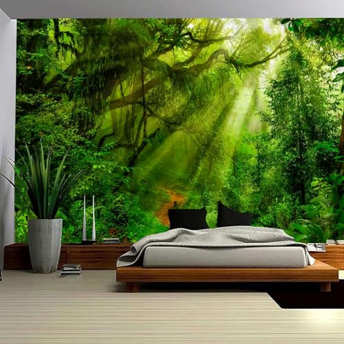 Skcess wandteppich Wald 200x200 Grünwald Baum Sonnenaufgang Landschaft Wandtuch Tapestry Tapisserie