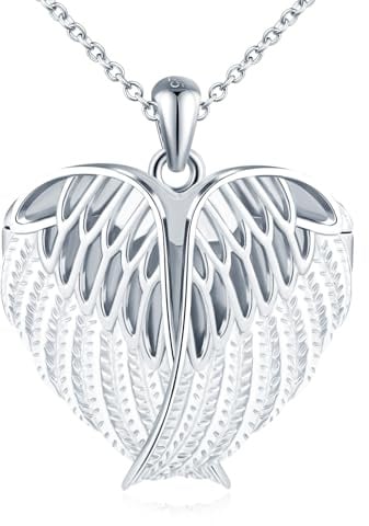 MicLee Damen Herz Kette Anhänger 925 Silber Foto Medaillons Silber Photo Halskette Amulett Kreativer Feder - Flügel Openable Anhänger