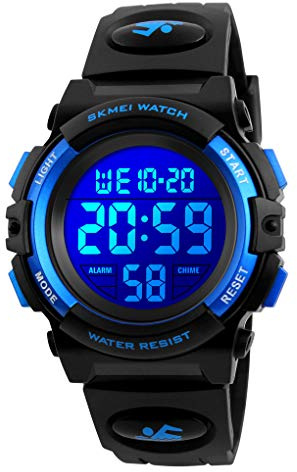 Dayllon Digitaluhr Kinder Uhren für Jungen Armbanduhr Kinder Outdoor Sport 50M Wasserdicht Elektronische 12/24 H Wecker Stoppuhr/Kalender/LED-Licht/Datum Junge Mädchen Blue Black X(8-15 Year Old)