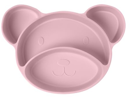Vicloon Baby Teller, Baby Tischset, Silikon Babygeschirr Rutschfest mit Saugnäpfen, BPA-Freie, Kann in der Spülmaschine und Mikrowellem, Kinderteller für Kleinkinder und Kinder-Rosa Bär