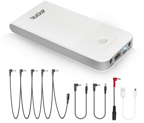 Aroma 9V Wiederaufladbare Gitarren Pedal Powerbank, inkl 5 Kabel, 10000mAh Gitarre Pedal Netzteil mit Kurzschluss Überstromschutz für Gitarren Effektpedal Andere Musikgeräte