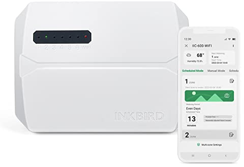 Inkbird IIC-600-WIFI bewässerungscomputer,WiFi Sprinkler/Bewässerungssystem Timer/Controller, 6 Zonen, Innen-/Außenbewässerungssystem Controller, App-Überwachung, Regenauslassung, saisonale Anpassung