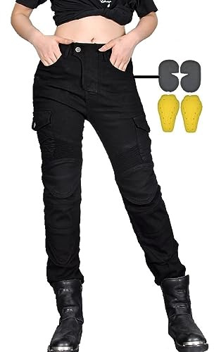 CBBI-WCCB Damen Moto Jeans Motorrad Hose mit Protektoren Motorradhose (DE/NL/SE/PL, Bundweite & Schrittlänge, 32, 31, Schwarz)
