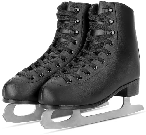 AhmyLion Eiskunstlaufschuhe, Anfänger, bevorzugter Schlittschuh für Herren/Damen/Jungen/Mädchen, verschleißfest, bequemes Modell (Schwarz, Damengröße 39/Herrengröße 38)